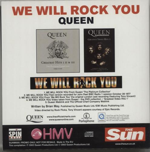 Queen We Will Rock You UK Promo CD single (CD5 / 5